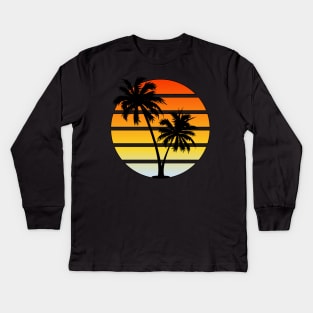 Orange sunset palm tree design Kids Long Sleeve T-Shirt